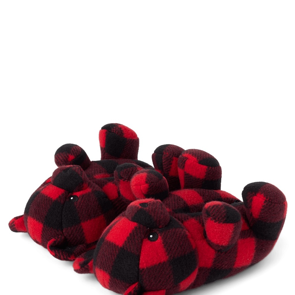 Sz 8/9 children’s place Plaid Bear slip on comfy bear house slippers black&Red - Picture 3 of 7